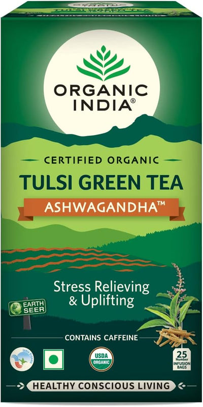 ORGANIC INDIA Tulsi Green Tea Ashwagandha 25 Tea Bags