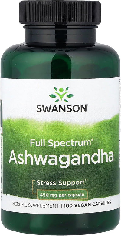 سوانسون، أشواغاندا كاملة الطيف، 100 كبسولة نباتية (450 ملغ لكل كبسولة)