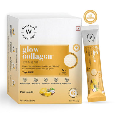 كولاجين بحري كوري من Wellbeing Nutrition Glow بنكهة بينا كولادا - 6 أكياس
