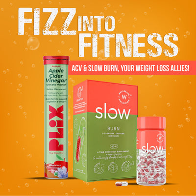 كبسولات Wellbeing Nutrition Slow Burn - الأيض، تساعد على حرق الدهون، الطاقة (60 كبسولة) + Plix خل التفاح Apple Burst Green Daily Fizzy لدعم الهضم والوزن 15 قرصًا فوارًا