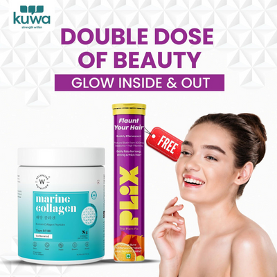 ببتيدات الكولاجين البحري الكوري من Wellbeing Nutrition، 200 جرام + مشط Plix Flaunt Your Hair Orange Burst، 15 قرصًا فوارًا مجانًا