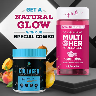 Nature's tTruth Multi For Her Gummies Pink (60 كبسولة) وVedapure Marine Collagen (Peachy Mango) 8 جرام لكل حصة 200 جرام