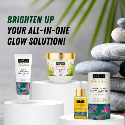مجموعة غسول الوجه KAPIVA Glow Kumkumadi + جل الصبار والورد + زيت الوجه Kumkumadi
