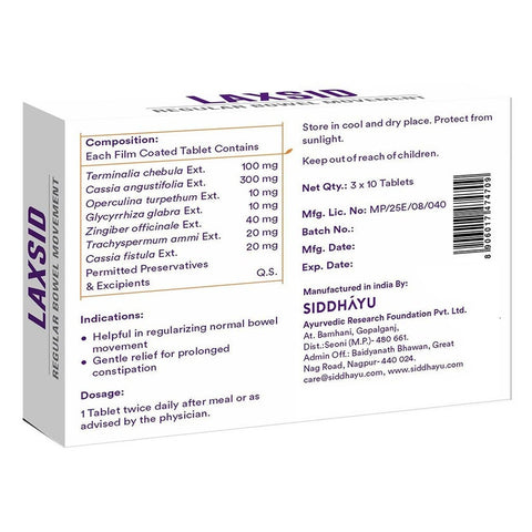 Siddhayu Laxsid Tablets For Constipation Relief 30's
