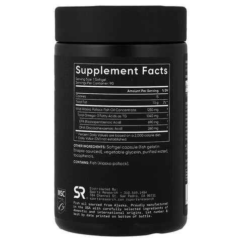 Sports Research Omega-3 Fish Oil 1250Mg Softgel 90'S