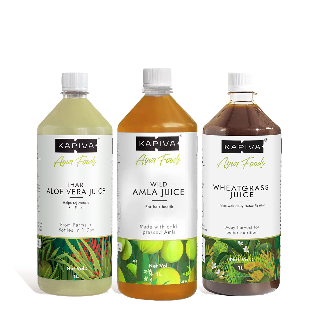 Kapiva Immunity Support Trio- Kapiva Aloe vera Juice + Amla Juice + Wheatgrass Juice