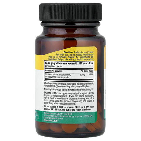 Country Life Zinc 50MG Tab 90's