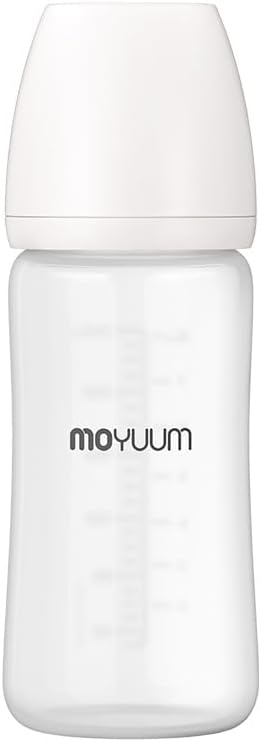 Moyuum PPSU Glass Feeding Baby Bottle with Nipple 240ml (+3 months) - Anti Colic, BPA Free & Easy Clean Wide-Neck Non-Tip Stable Base - Natural Plain Edition