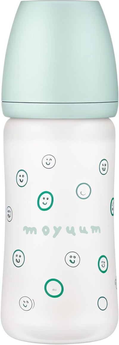 Moyuum PPSU Glass Feeding Baby Bottle with Nipple 240ml (+3 months) - Anti Colic, BPA Free & Easy Clean Wide-Neck Non-Tip Stable Base - No Fish Edition