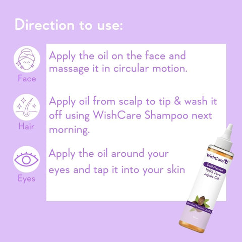WishCare Pure Cold Pressed Natural Unrefined Jojoba Oil For Face, Hair & Skin