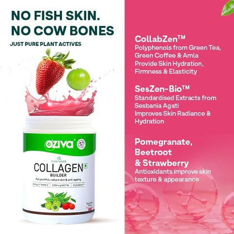 Oziva Plant Based Collagen Builder For Anti-Aging Beauty, Skin Repair & Regeneration ( Watermelon-250G)