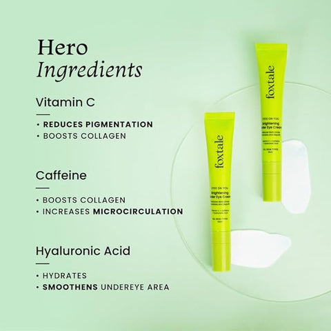 Foxtale Brightening Under Eye Cream With Vitamin C, Caffeine & Hyaluronic Acid