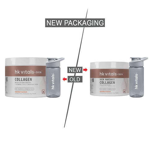 HK Vitals Marine Collagen Supplement (Orange, 100G) & Sipper Bottle (Grey, 300Ml) | Combo Pack