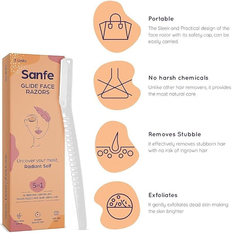 Sanfe Glide Face Razor for painfree facial hair removal (3 units)
