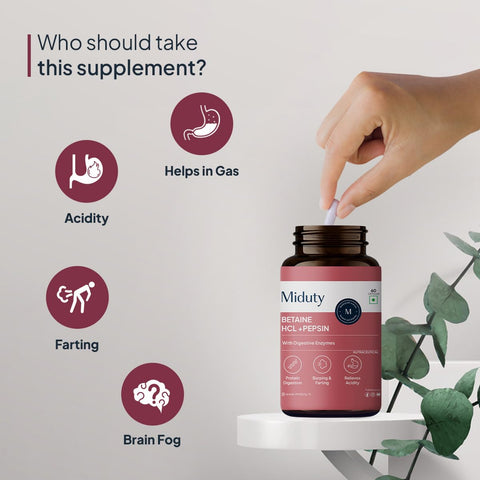 Miduty Betaine HCl + Pepsin - Digestive Health Support - 60 Capsules