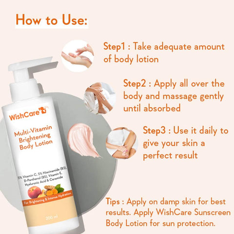 Wishcare Multi-Vitamin Brightening Body Lotion - 5% Vitamin C, 5% Niacinamide(B3), Panthenol(B5)