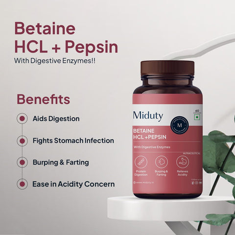 Miduty Betaine HCl + Pepsin - Digestive Health Support - 60 Capsules