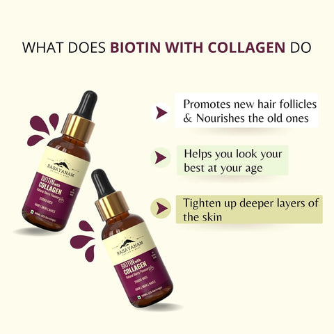 Rasayanam Liquid Biotin & Collagen Natural Berry Flavour 25000mcg 50ML
