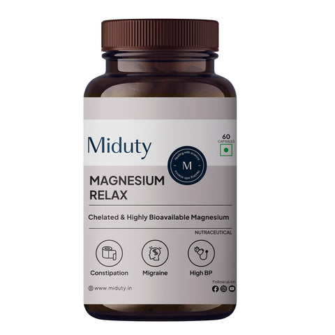 Miduty Chelated Magnesium Bisglycinate with Vitamin B6 - High Absorption 60 Veg Capsules