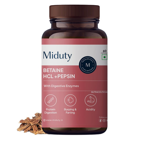 Miduty Betaine HCl + Pepsin - Digestive Health Support - 60 Capsules