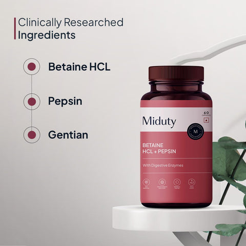 Miduty Betaine HCl + Pepsin - Digestive Health Support - 60 Capsules