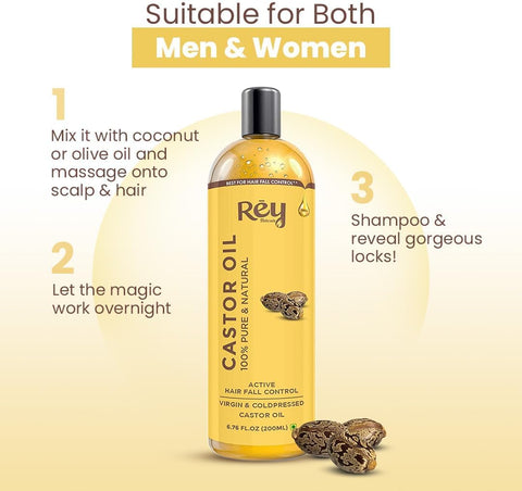 Rey Naturals Cold Pressed Castor Oil For Hair Growth 200 ml