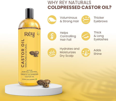 Rey Naturals Cold Pressed Castor Oil For Hair Growth 200 ml