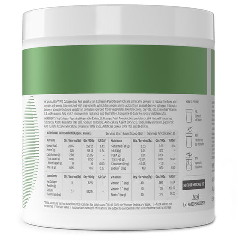 HK Vitals Veg Collagen Supplement Powder (Orange, 200G) | Collagen Peptides With Vitamin C, E | For Healthy Skin, Hair & Nails