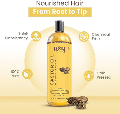 Rey Naturals Cold Pressed Castor Oil For Hair Growth 200 ml