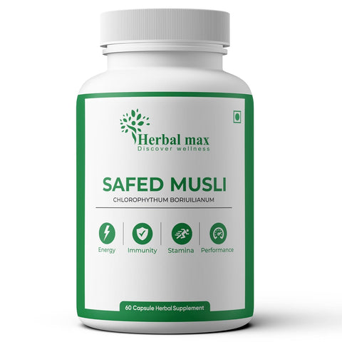Herbal max Safed Musli Extract 800 mg 60 Capsule with Korean Ginseng Capsule combo