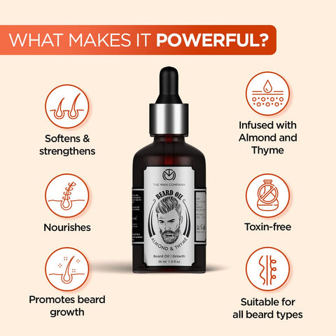 The Man Company Beard Oil for Growing Beard Faster with Almond & Thyme 30ml