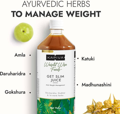 Kapiva Get Slim Juice - Healthy Weight Management Through 12 Ayurvedic Herbs Aids Metabolism and Digestion - 1L