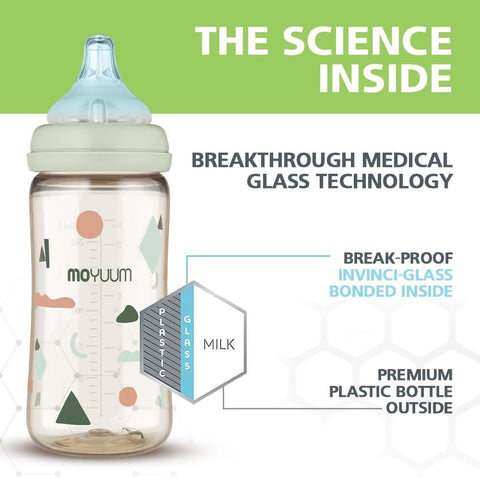 Moyuum PPSU All-in-One Feeding Baby Bottle with Nipple 170ml (0-3 months) - Anti Colic, BPA Free & Easy Clean Wide-Neck Non-Tip Stable Base - Cat Edition Grey