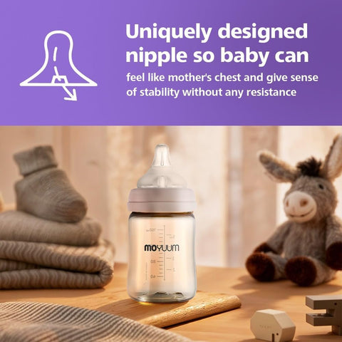 Moyuum PPSU All-in-One Feeding Baby Bottle with Nipple 170ml (0-3 months) - Anti Colic, BPA Free & Easy Clean Wide-Neck Non-Tip Stable Base - Cat Edition - Purple
