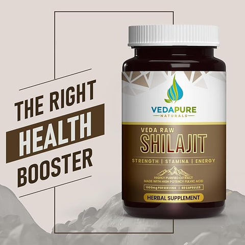 VedaPure Raw Shilajit 60 Capsules - Pure Natural Shilajit