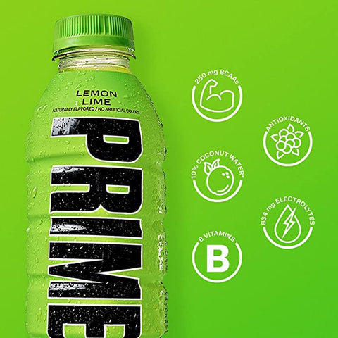 Products Prime Hydration Drink Sports Beverage "LEMON LIME," Naturally Flavored, 10% Coconut Water, 250mg BCAAs, B Vitamins, Antioxidants, 835mg Electrolytes, 20 Calories per 16.9 Fl Oz Bottle One piece