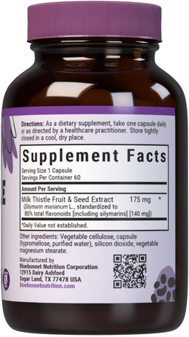 Blue Bonnet Standardized Milk Thistle Fruit And Seed Extract Vegetable Capsules, 60 Count