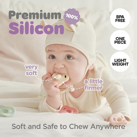 Moyuum All-Silicone Macaron Pacifier with Protective Stage 2 (3 to 6 months) Case Yellow