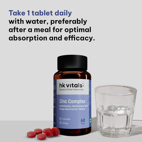 HK Vitals Zinc Supplements (60 Tablets) | With Vitamin C, Vitamin D3, Multivitamin And Multimineral | Immunity Boosters For Adults