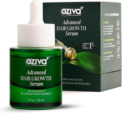 Oziva+ Advanced Hair Growth Serum With 3% Redensyl & 1% Lindera Root Extract | Balances Scalp Microbiome & Activates Hair Growth | Scientist Formulated With Pure Plant Actives | No Side Effects | 30Ml