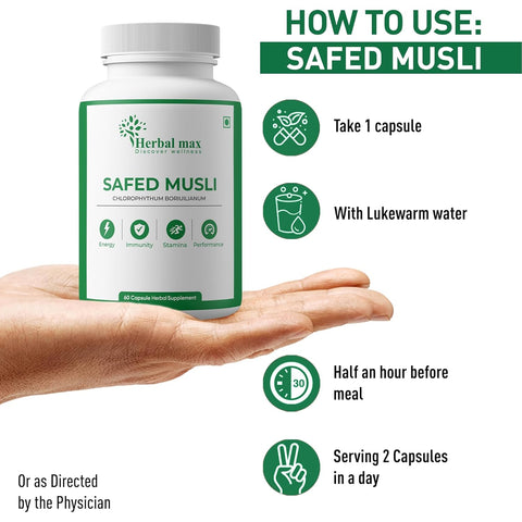 Herbal max Safed Musli Extract 800 mg 60 Capsule with Korean Ginseng Capsule combo