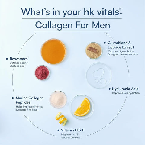 HK Vitals Marine Collagen For Men Supplement Powder (Orange, 200 G) | Vitamin C, E, Sodium Hyaluronate | For Youthful & Glowing Skin