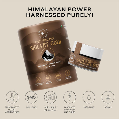 Wellbeing Nutrition Pure Himalayan Shilajit Gold Resin (24K Gold Leaf)