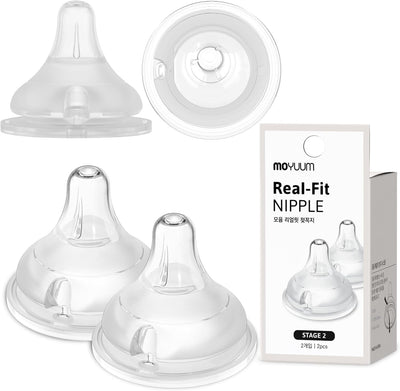 Moyuum 02 pcs Real-Fit Baby Bottle Nipple – Soft, Premium Material, Anti-Colic Air Valve, Safe & BPA-Free, Mom-Designed Comfort 2+ months (Stage 2)