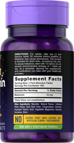 Carlyle Fast Dissolve Melatonin 12 Mg 180 Tablets