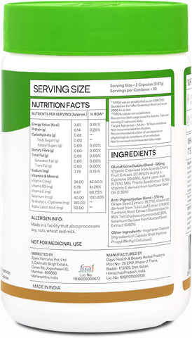 Oziva Plant Based Glutathione Builder | Glutathione Tablets For Skin Glow & Anti-Ageing | Sugar Free, Antioxidant Supplements With Grapeseed, Vitamins C & E, Selenium, 60 Veg Capsules