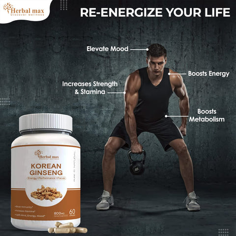 Herbal max Safed Musli Extract 800 mg 60 Capsule with Korean Ginseng Capsule combo