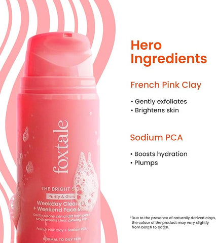 Foxtale Purify & Glow Cleanser + Mask With French Pink Clay & Sodium