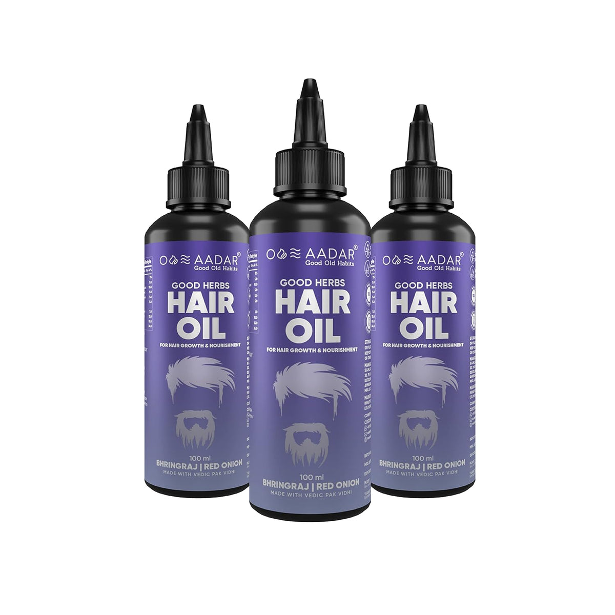 AADAR GOOD HERBS Hair Oil (Pack of 3 Supports Healthy Hair Red Onion Virgin Coconut made with vedic pak vidhi