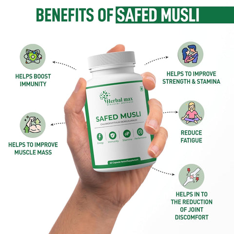 Herbal max Safed Musli Extract 800 mg 60 Capsule with Korean Ginseng Capsule combo